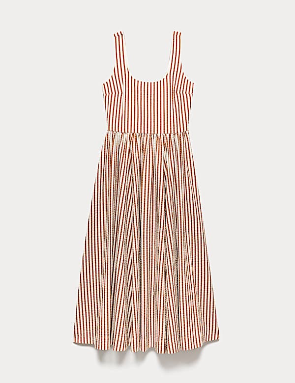 Pure Cotton Striped Midi Waisted Dress - NL