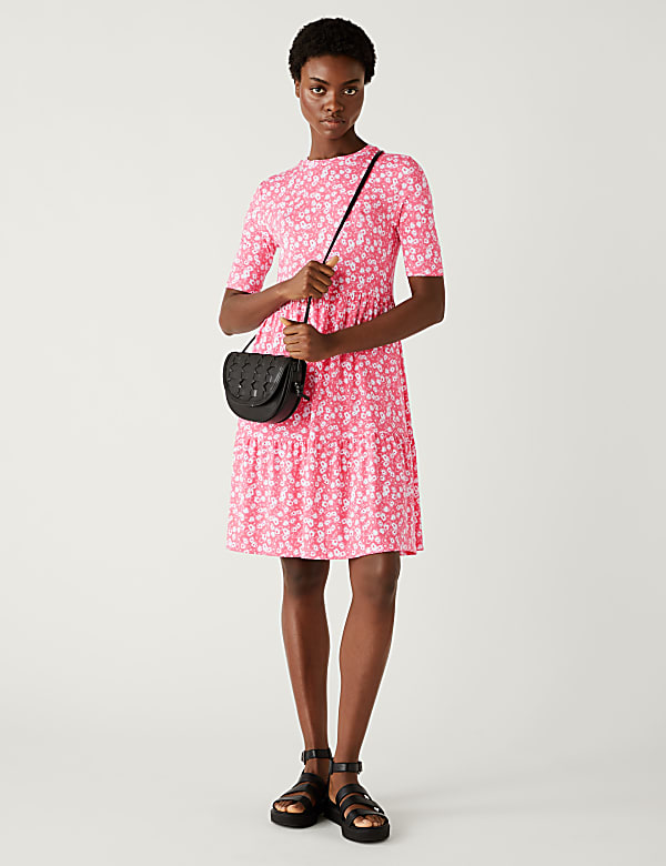 Jersey Printed Knee Length Tiered Dress