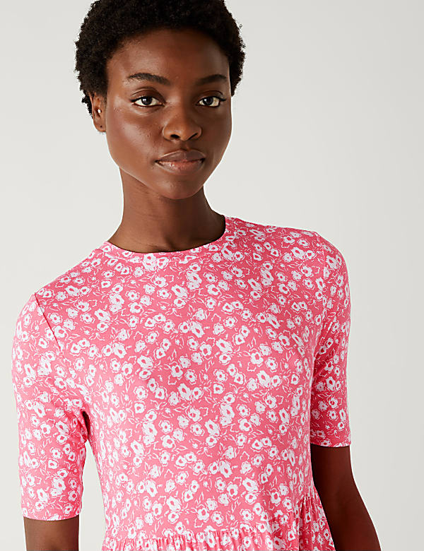 Jersey Printed Knee Length Tiered Dress