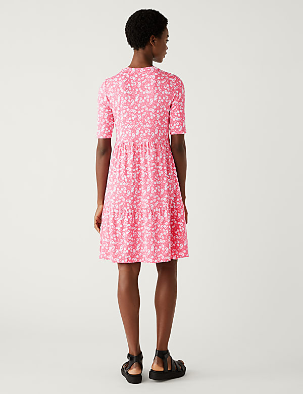 Jersey Printed Knee Length Tiered Dress