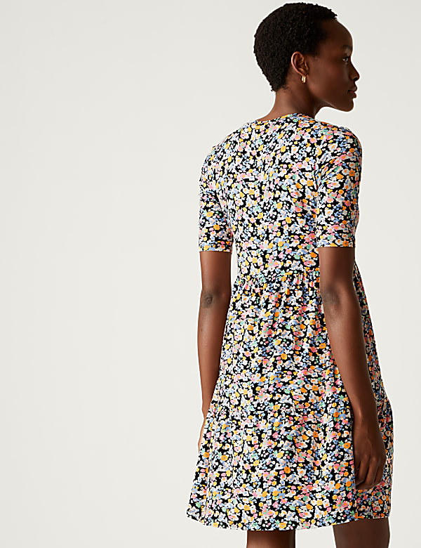 Jersey Printed Knee Length Tiered Dress