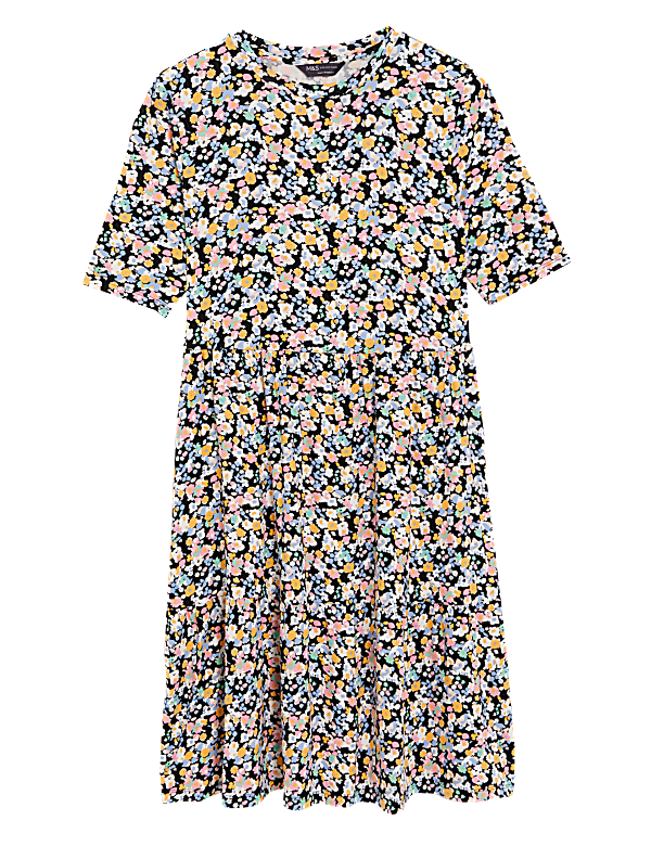 Jersey Printed Knee Length Tiered Dress