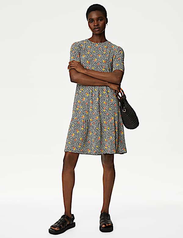 Jersey Printed Knee Length Tiered Dress