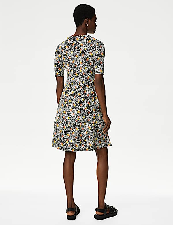 Jersey Printed Knee Length Tiered Dress