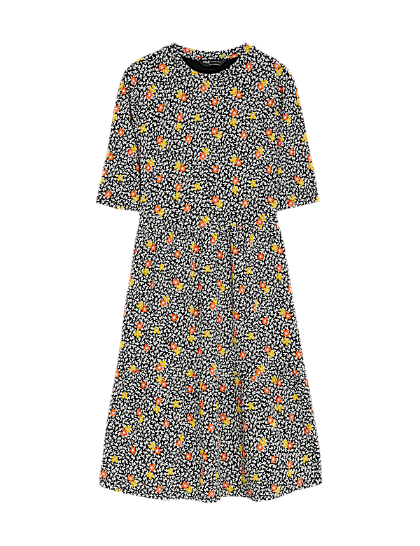 Jersey Printed Knee Length Tiered Dress