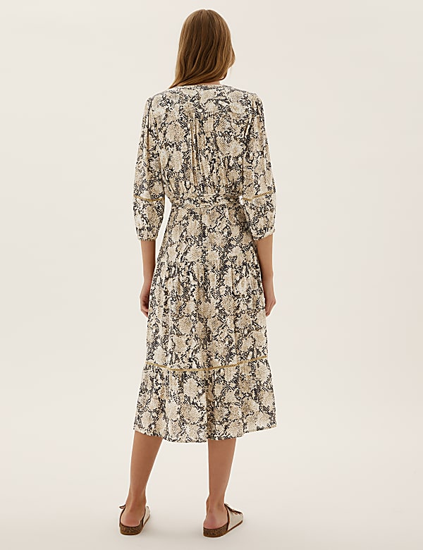 Animal Print Midi Tiered Wrap Dress