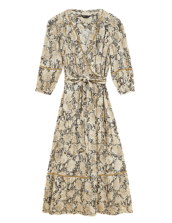 Animal Print Midi Tiered Wrap Dress