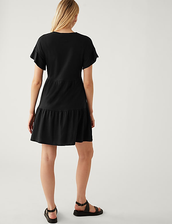Pure Cotton Round Neck Mini Tiered Dress