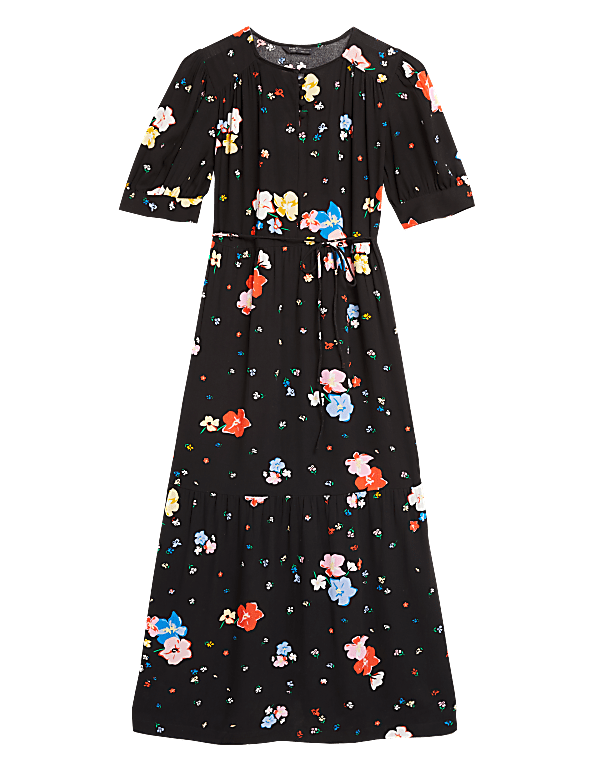 Floral Tie Detail Midaxi Tiered Dress