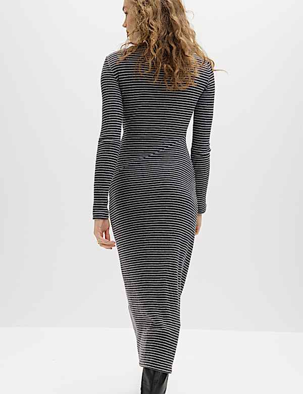 Robe midi coupe droite confortable en jersey &agrave; rayures - CH