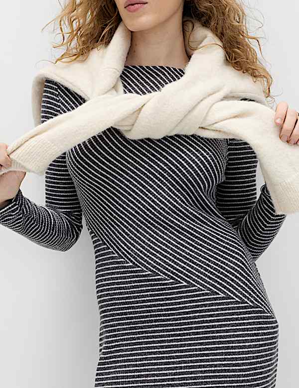 Robe midi coupe droite confortable en jersey &agrave; rayures - CH