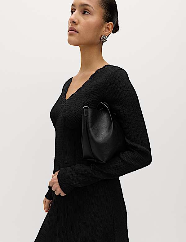 Textured V-Neck Lace Insert Mini Skater Dress - JE