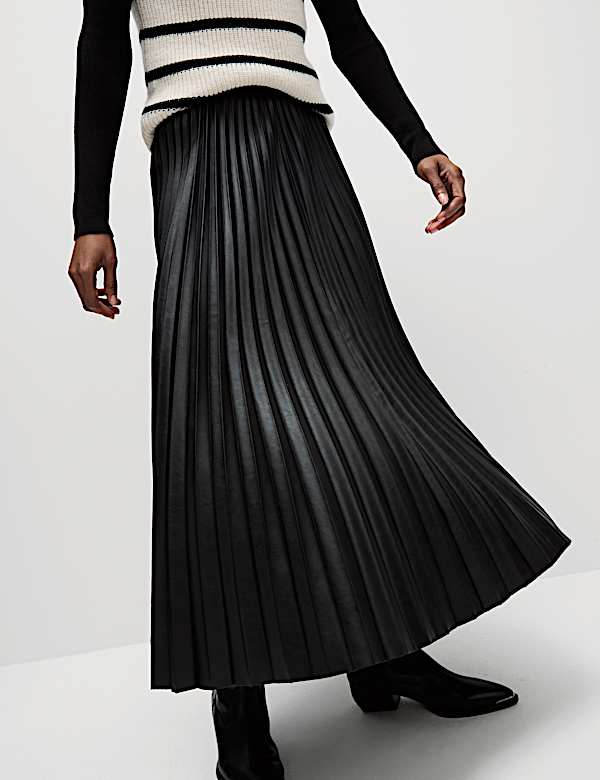 Leather Look Pleated Maxi Skirt