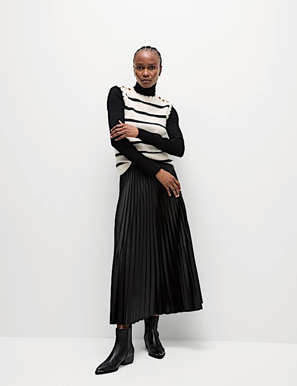 Leather Look Pleated Maxi Skirt
