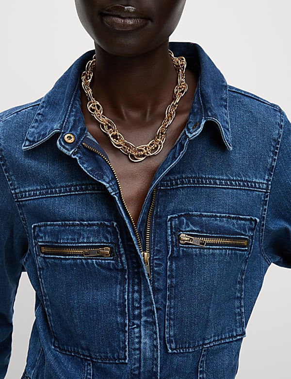 Denim Long Sleeve Utility Jumpsuit - BE