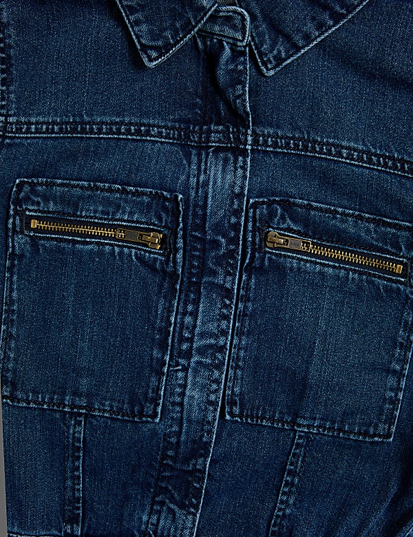 Denim Long Sleeve Utility Jumpsuit