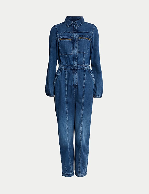 Denim Long Sleeve Utility Jumpsuit - LT