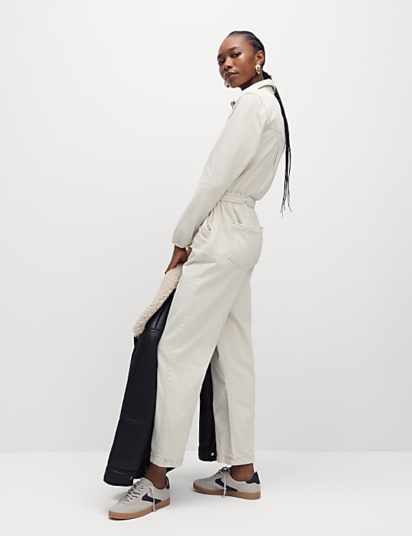 White denim utility jumpsuit store
