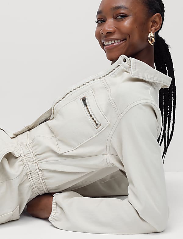 Denim Long Sleeve Utility Jumpsuit