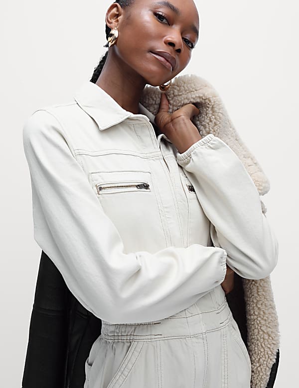 Denim Long Sleeve Utility Jumpsuit