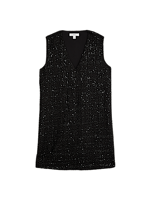 Sparkly V-Neck Mini Shift Dress