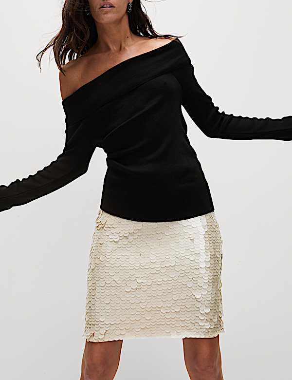 Sequin Knee Length Column Skirt