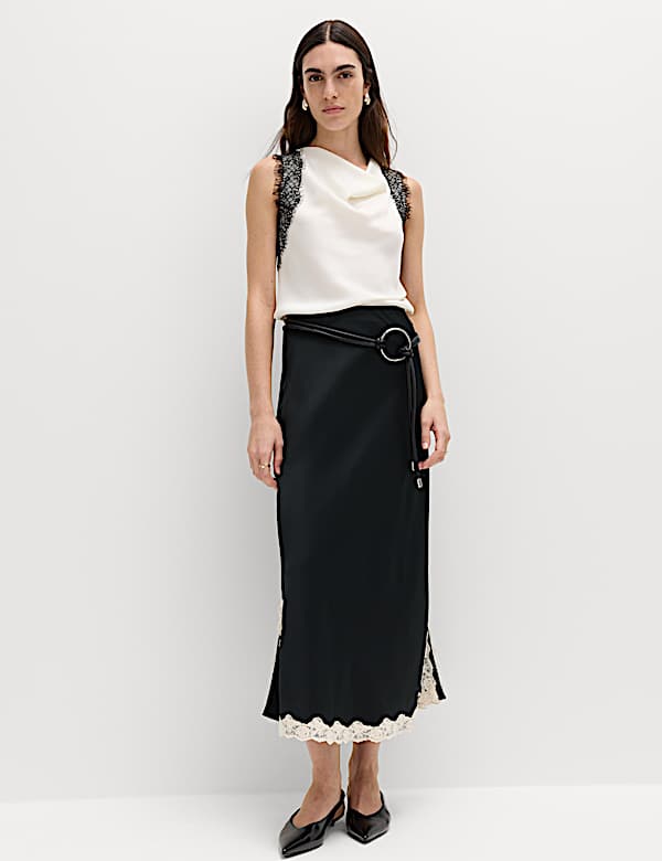 Satin Lace Trim Midi Slip Skirt | BLACK MIX | Skirts | M&S CY