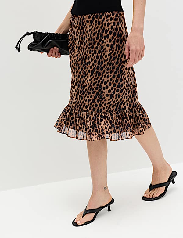 Animal Print Ruffle Hem Midi Tiered Skirt - NO