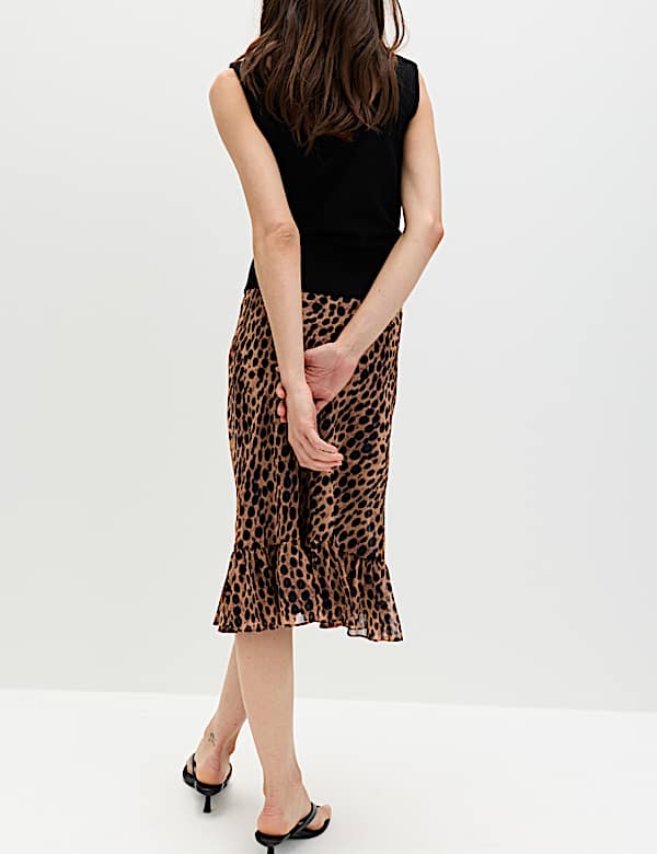 Animal Print Ruffle Hem Midi Tiered Skirt - NO