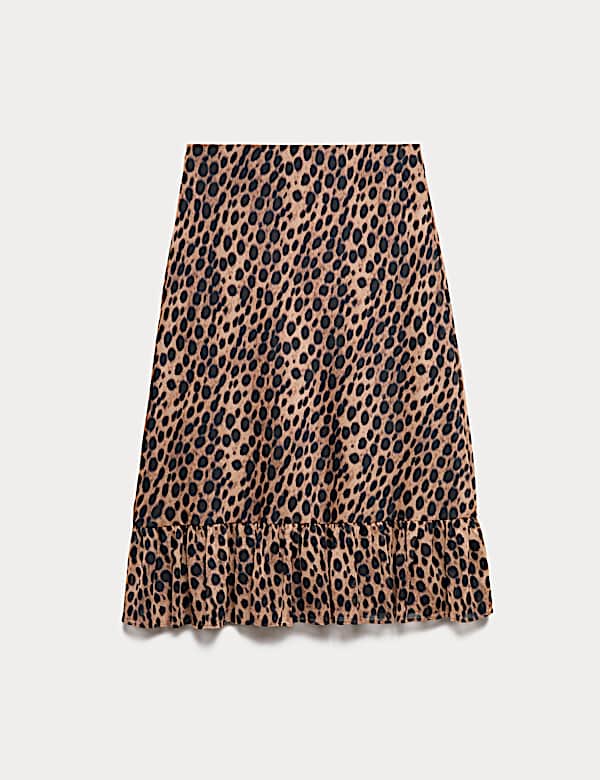 Animal Print Ruffle Hem Midi Tiered Skirt - NO