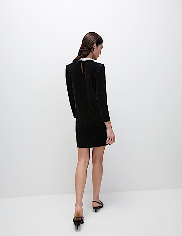 Velvet Collared Mini Column Dress