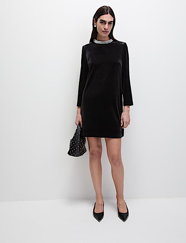 Velvet Collared Mini Column Dress