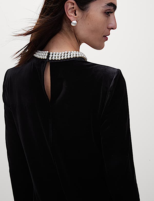 Velvet Collared Mini Column Dress