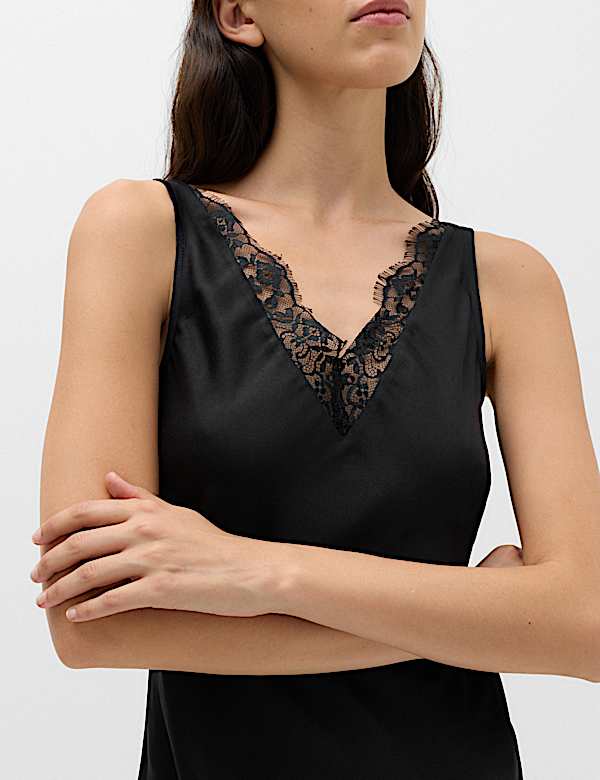 Satin Lace Insert Midaxi Slip Dress - KR