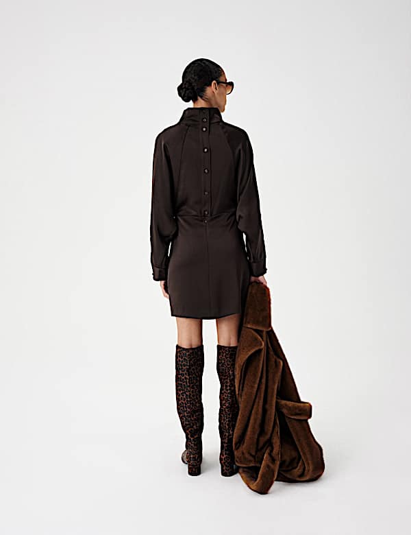 Funnel Neck Blouson Mini Waisted Dress - ES