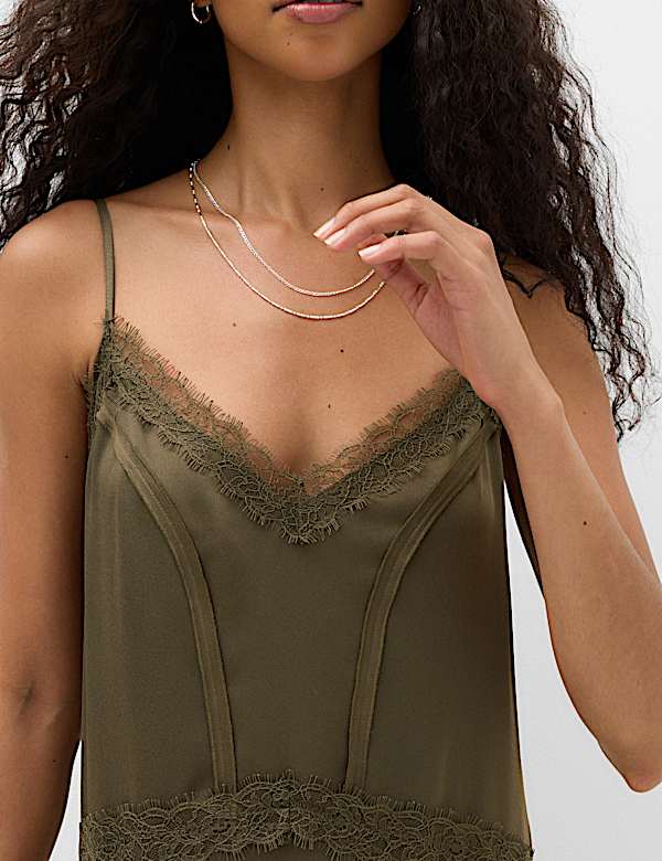 Satin Lace Insert V-Neck Midaxi Slip Dress - RS