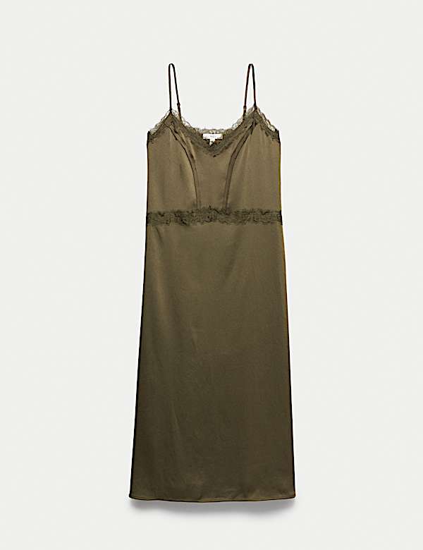 Satin Lace Insert V-Neck Midaxi Slip Dress - RS