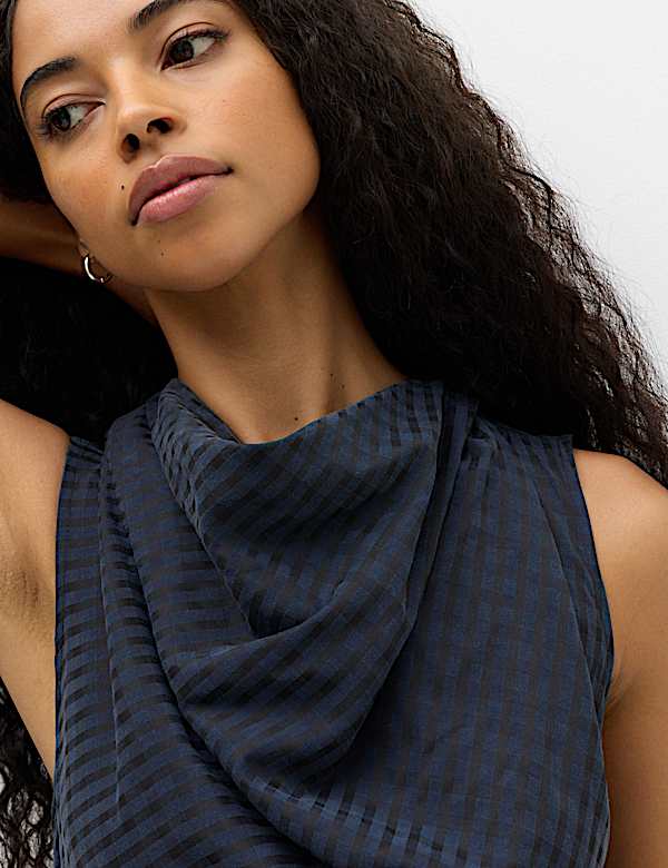 Lyocell Rich Checked Cowl Neck Midi Skater Dress - UA