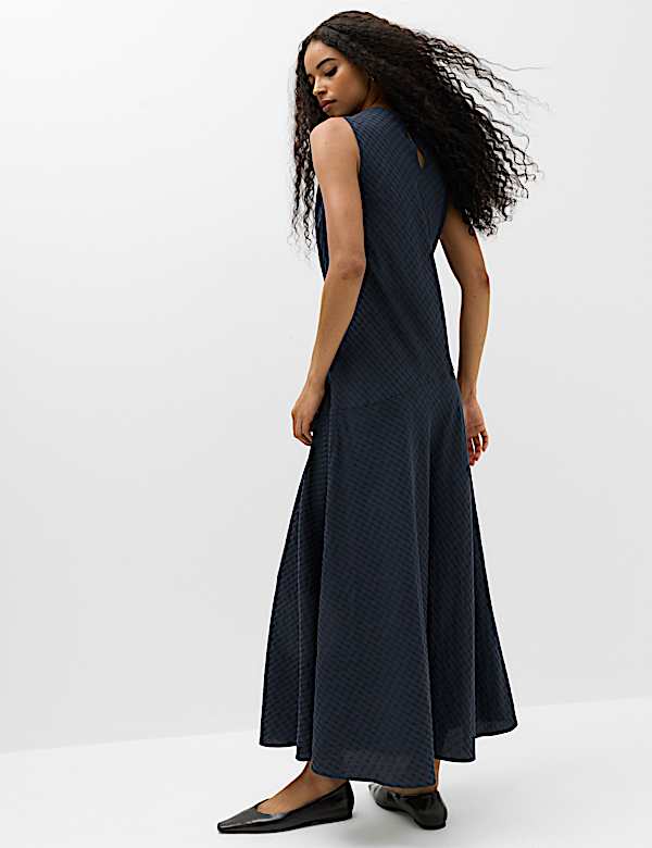 Lyocell Rich Checked Cowl Neck Midi Skater Dress - UA