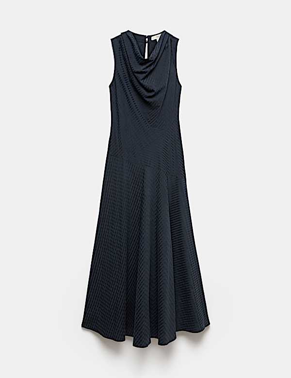Lyocell Rich Checked Cowl Neck Midi Skater Dress - UA