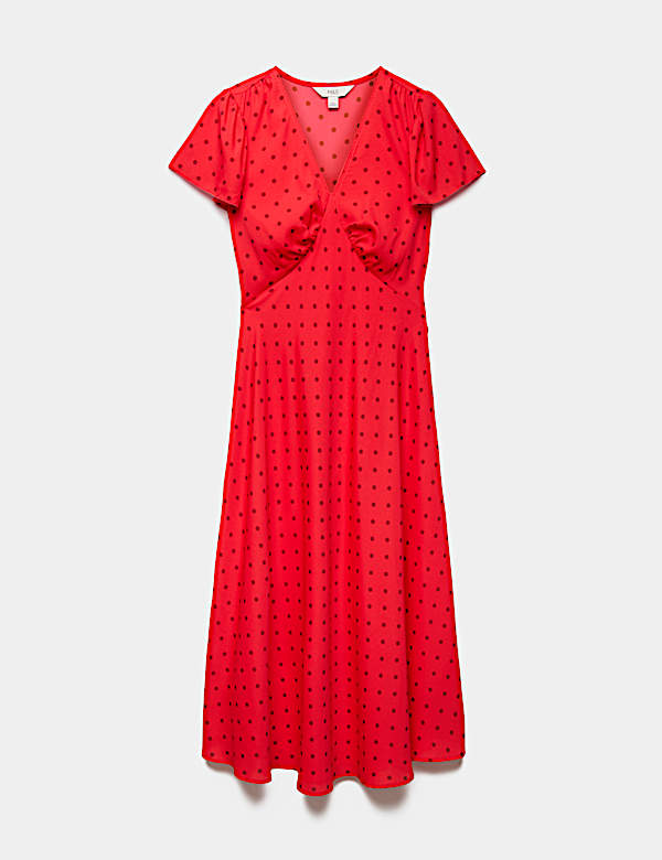 Polka Dot V-Neck Midi Tea Dress - EE