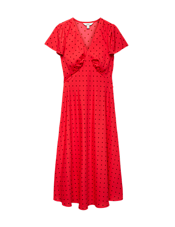 Polka Dot V-Neck Midi Tea Dress