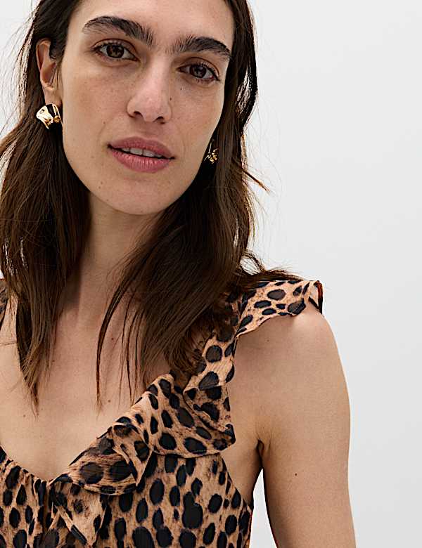Animal Print Ruffle Detail Midaxi Column Dress - JP