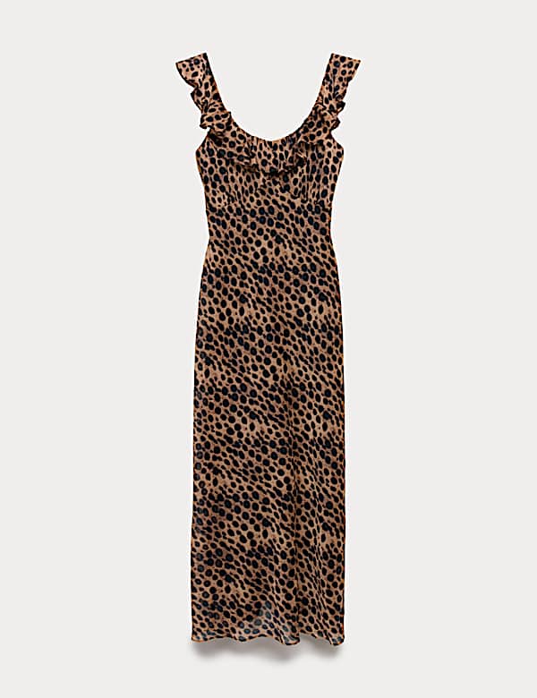 Animal Print Ruffle Detail Midaxi Column Dress - JP