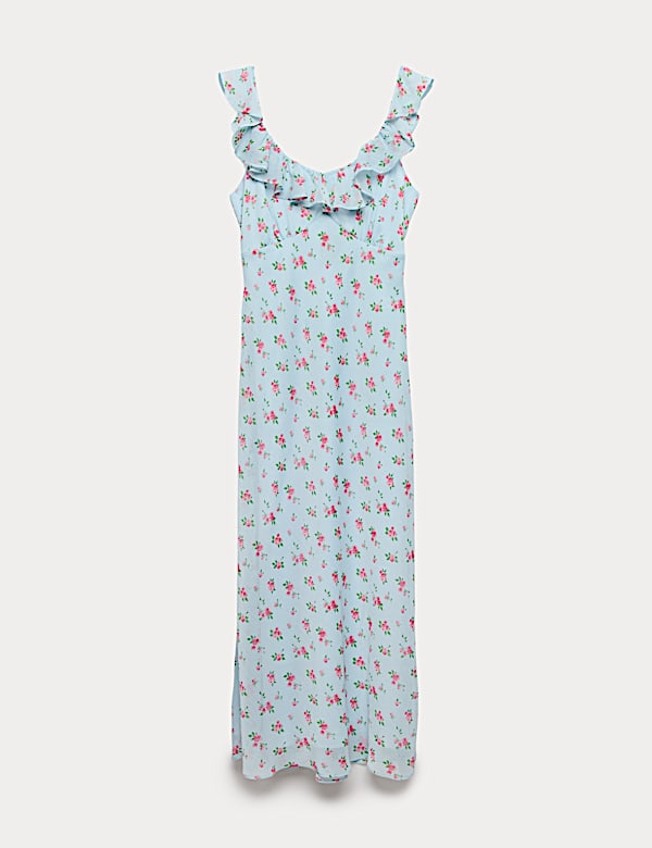 Floral Ruffle Detail Midi Column Dress - US