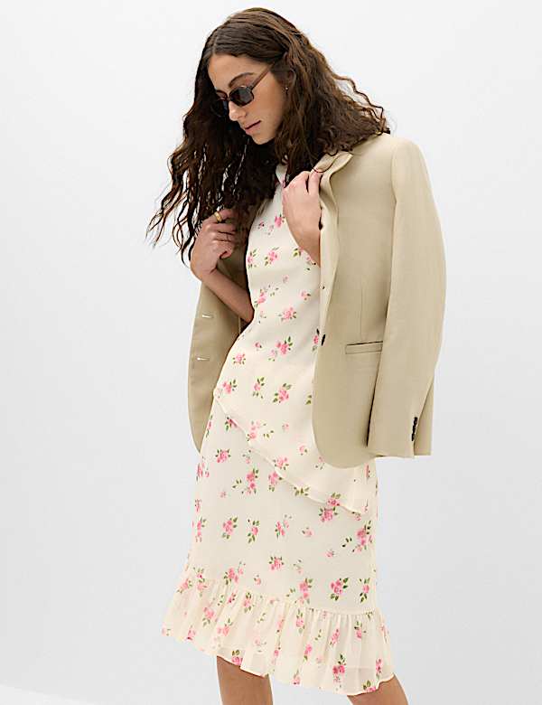 Floral Ruffle Hem Midi Tiered Skirt - AU
