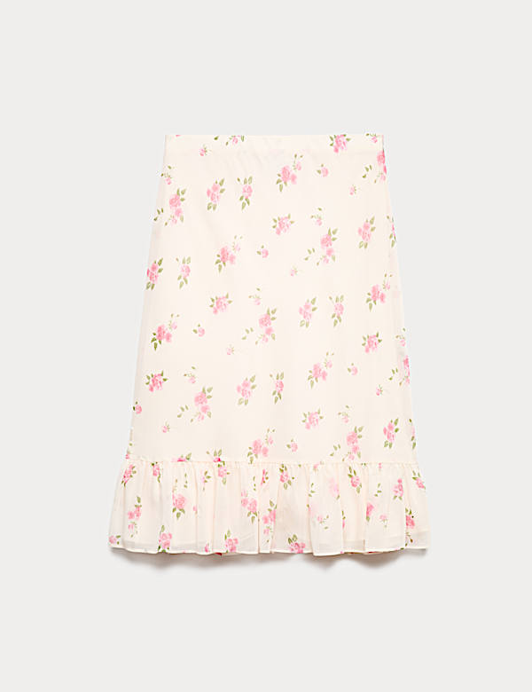 Floral Ruffle Hem Midi Tiered Skirt - AU