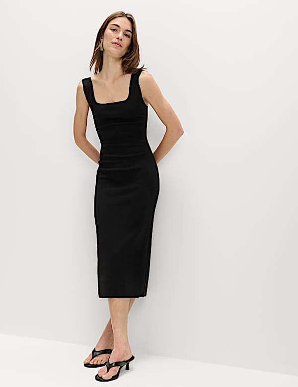 Jersey Square Neck Midi Bodycon Dress - IT
