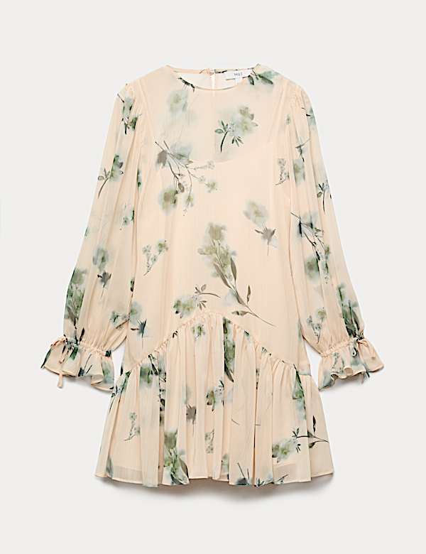 Chiffon Floral Mini Drop Waist Dress - JP