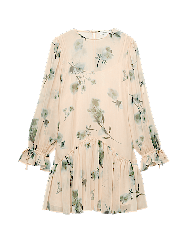 Chiffon Floral Mini Drop Waist Dress